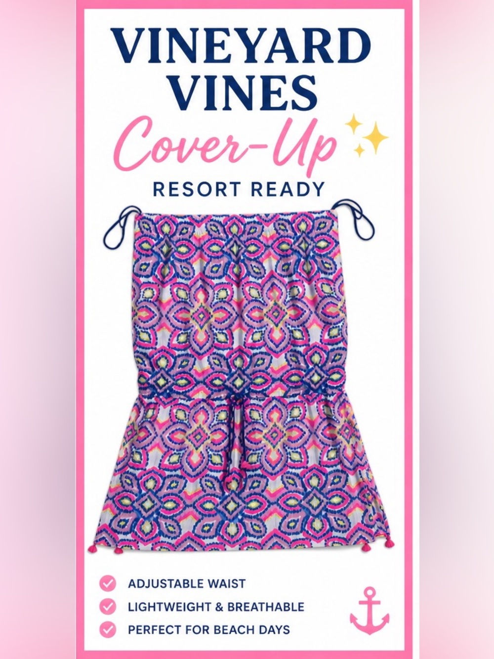 Vineyard Vines Pink & Blue Patterned Women's Swim Cover-Up
